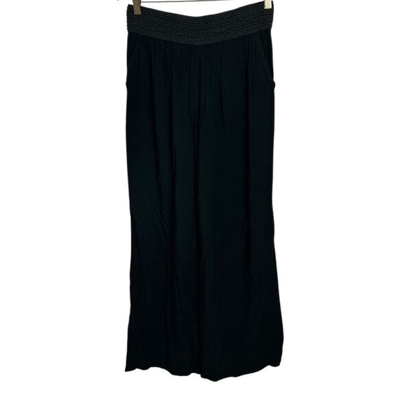 Joe B Elastic Smocked Waist Wide Leg Black Pants Women's Size XL Rayon Boho - Picture 6 of 9